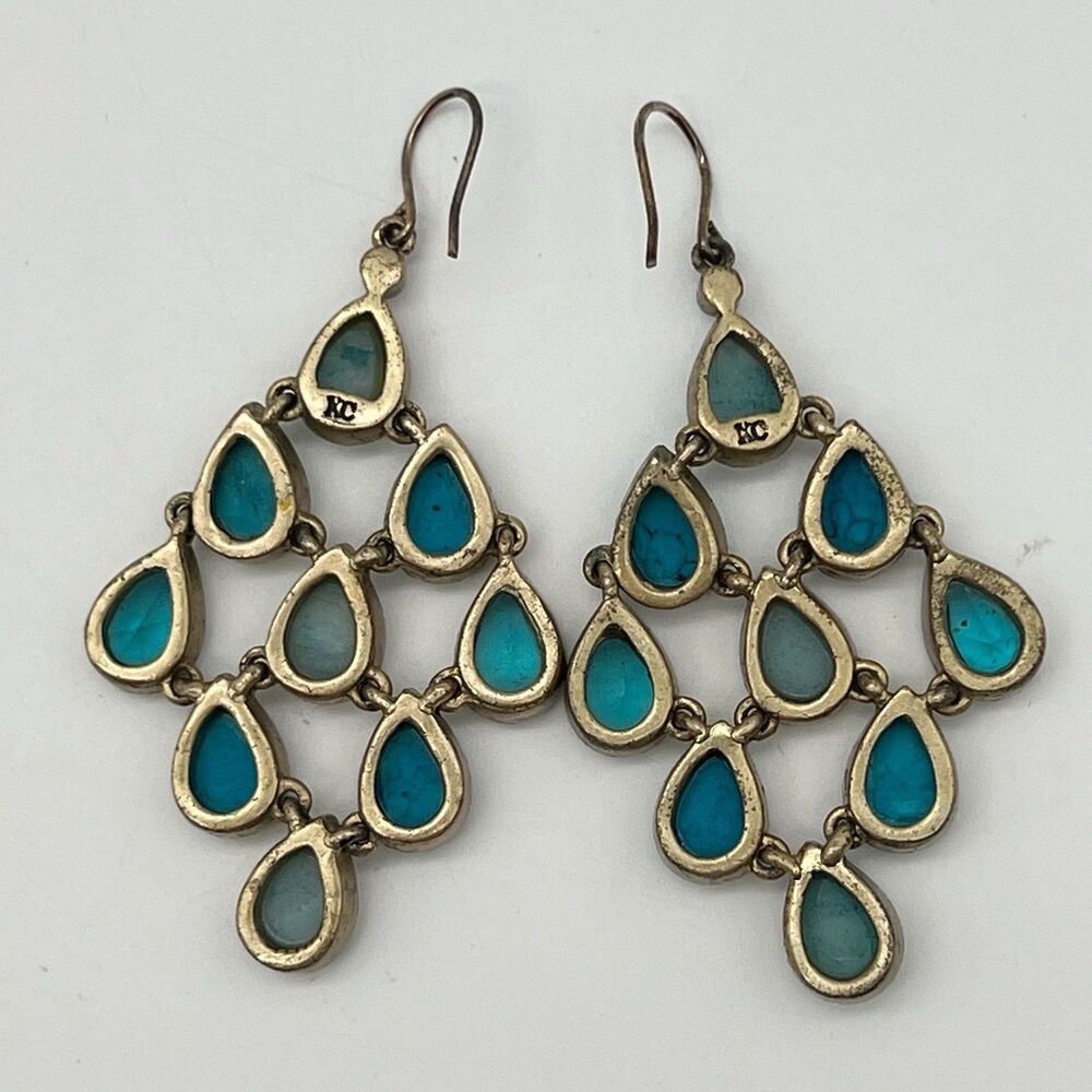 KC Designs Vintage Turquoise Color Faceted Chandelier Dangle Pierced Earrings - Picture 4 of 5